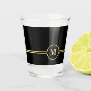 Elegantes, Personalisiertes Monogramm auf schwarz Schnapsglas