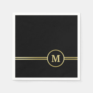 Elegantes, Personalisiertes Monogramm auf schwarz Serviette