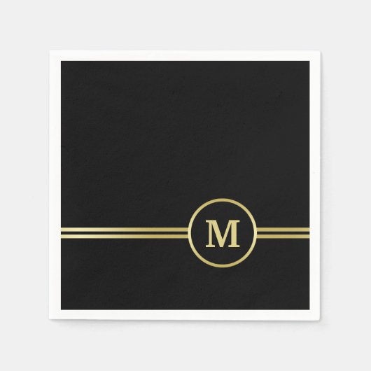 Elegantes, Personalisiertes Monogramm auf schwarz Serviette (Vorderseite)