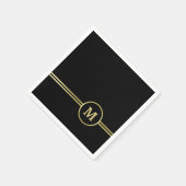Elegantes, Personalisiertes Monogramm auf schwarz Serviette (Ecke)
