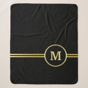 Elegantes, Personalisiertes Monogramm auf schwarz Sherpadecke