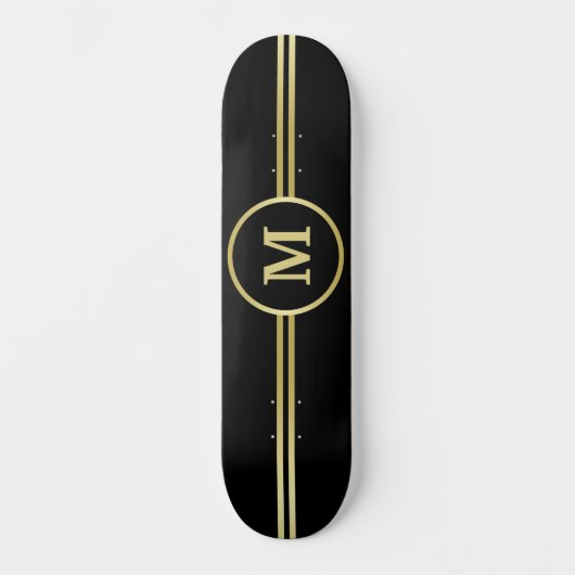 Elegantes, Personalisiertes Monogramm auf schwarz Skateboard (Vorderseite)