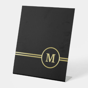 Elegantes, Personalisiertes Monogramm auf schwarz Sockelschild