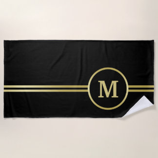 Elegantes, Personalisiertes Monogramm auf schwarz Strandtuch