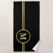Elegantes, Personalisiertes Monogramm auf schwarz Strandtuch (Vorderseite)