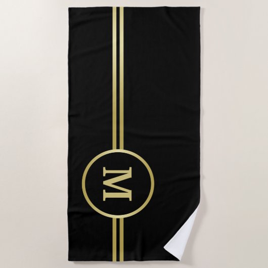 Elegantes, Personalisiertes Monogramm auf schwarz Strandtuch (Vorderseite)