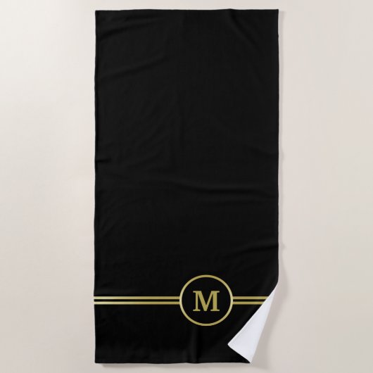Elegantes, Personalisiertes Monogramm auf schwarz Strandtuch (Vorderseite)