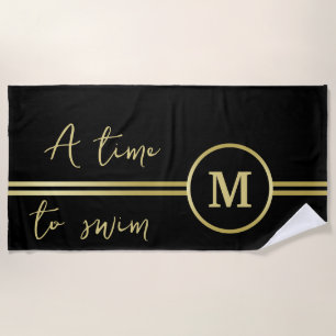 Elegantes, Personalisiertes Monogramm auf schwarz Strandtuch