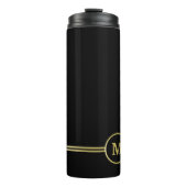 Elegantes, Personalisiertes Monogramm auf schwarz Thermosbecher (Vorderseite)