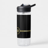 Elegantes, Personalisiertes Monogramm auf schwarz Trinkflasche (Links)