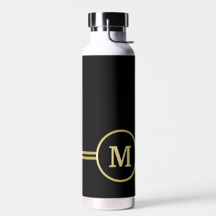 Elegantes, Personalisiertes Monogramm auf schwarz Trinkflasche
