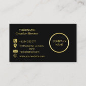 Elegantes, Personalisiertes Monogramm auf schwarz Visitenkarte (Rückseite)