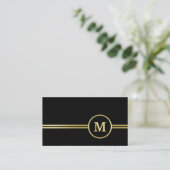 Elegantes, Personalisiertes Monogramm auf schwarz Visitenkarte (Stehend Vorderseite)