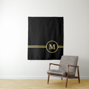 Elegantes, Personalisiertes Monogramm auf schwarz Wandteppich