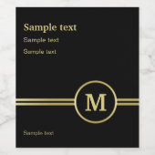 Elegantes, Personalisiertes Monogramm auf schwarz Weinetikett (Einzelnes Label)