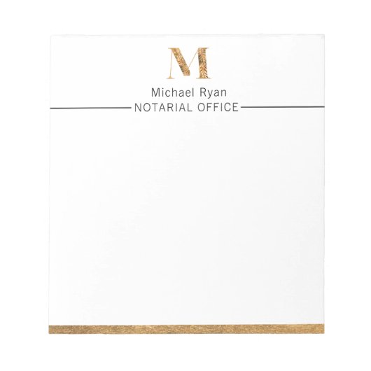 Elegantes Personalisiertes Monogramm aus Weiß und Notizblock (Vorderseite)