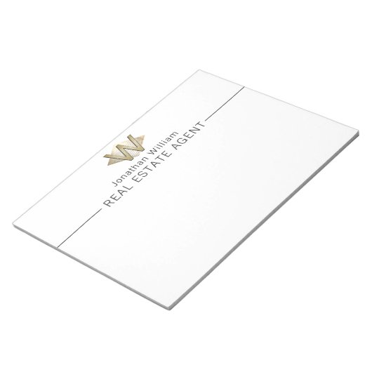 Elegantes Personalisiertes Monogramm aus Weiß und Notizblock (angewinkelt)