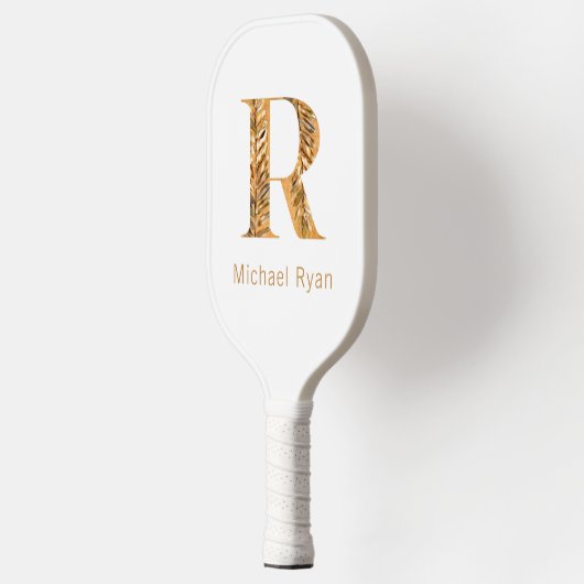 Elegantes Personalisiertes Monogramm aus Weiß und Pickleball Schläger (Links)