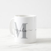 Elegantes personalisiertes Monogramm Grau Schwarz Kaffeetasse (Vorderseite Links)
