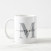 Elegantes personalisiertes Monogramm Grau Schwarz Kaffeetasse (Links)