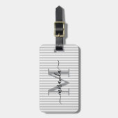 Elegantes Personalisiertes Monogramm Grauer Streif Gepäckanhänger (Vorderseite vertikal)