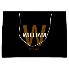 Elegantes personalisiertes Monogramm in Schwarz-We Große Geschenktüte