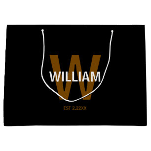Elegantes personalisiertes Monogramm in Schwarz-We Große Geschenktüte