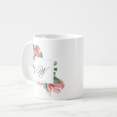 Elegantes Personalisiertes Monogramm mit rosa Rose Kaffeetasse (Vorderseite Links)