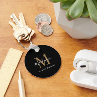 Elegantes personalisiertes Monogramm Namensschild Schlüsselanhänger