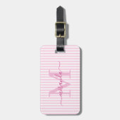 Elegantes personalisiertes Monogramm rosa Streifen Gepäckanhänger (Vorderseite vertikal)