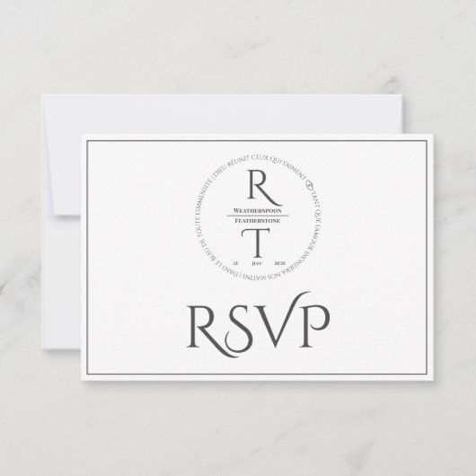 Elegantes Personalisiertes Script Gray White Weddi RSVP Karte (Vorderseite)