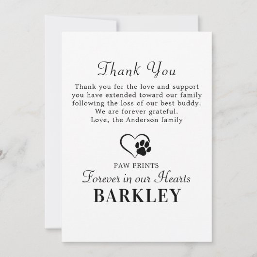 Elegantes Pet-Memorial Personalisiert 5 FotoCollag Dankeskarte (Rückseite)