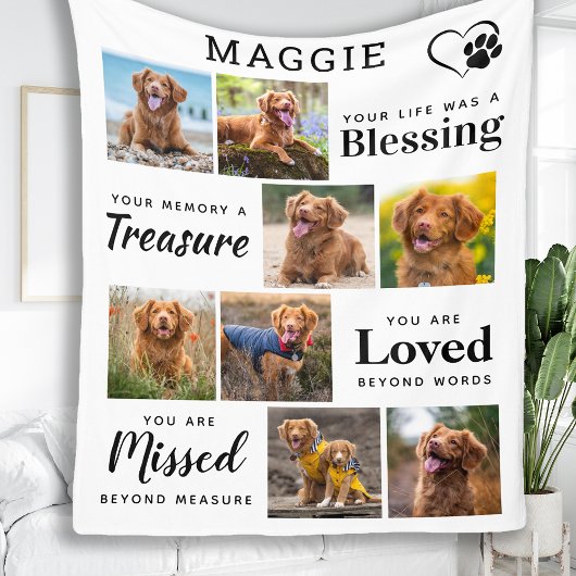 Elegantes Pet-Memorial Personalisiert 8 FotoCollag Fleecedecke