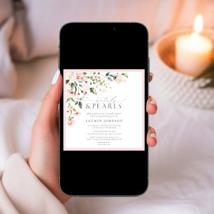 Elegantes Petals & Pearls Rosa Brautparty Einladung