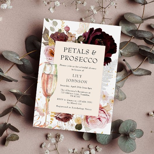 Elegantes Petals & Prosecco Brautparty Einladung