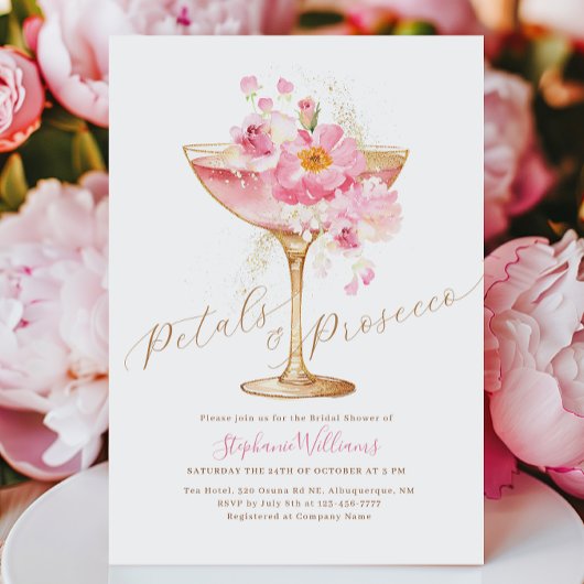 Elegantes Petals und Prosecco Brautparty Einladung