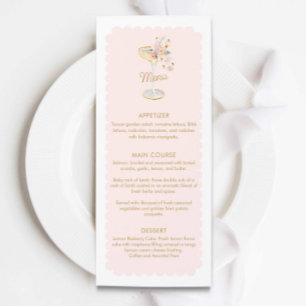 Elegantes Petals und Prosecco Brautparty Menu Menükarte