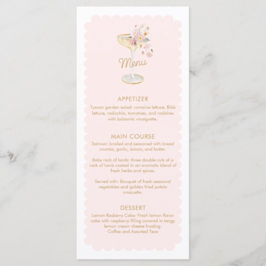 Elegantes Petals und Prosecco Brautparty Menu Menükarte (Vorderseite)