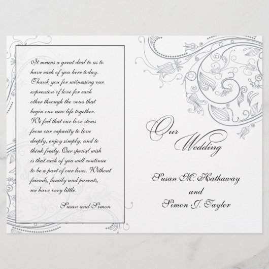 Elegantes Pewter Floral Wedding Program (Vorderseite)