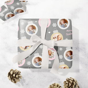 Elegantes Pewter Foto Ornamente Weihnachten Geschenkpapier