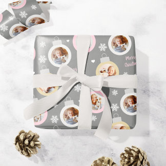 Elegantes Pewter Foto Ornamente Weihnachten Geschenkpapier