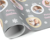 Elegantes Pewter Foto Ornamente Weihnachten Geschenkpapier (Rolleneckpunkt)