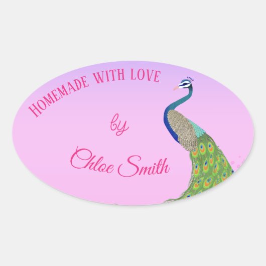 Elegantes Pfau Brautparty Backwaren Ovaler Aufkleber (Vorderseite)