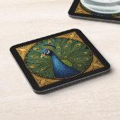 Elegantes Pfau-Getränkuntersetzer-Set Getränkeuntersetzer (Linke Seite)