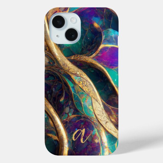 Elegantes Pfauen Farbe Gold Vein Mit Monogramm Mar Case-Mate iPhone Hülle (Rückseite)