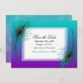 Elegantes Pfauen Feather Elegant Save the Date Einladung (Vorne/Hinten)