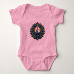 Elegantes Pfauen-Mandala-T-Shirt für Kleinkinder Baby Strampler