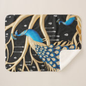 Elegantes Pfauen Sherpa Blanket mit Gold und Blau Sherpadecke (Vorderseite (Horizontal))