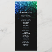 Elegantes Pfauenfarbenleuchten mit einem Hochzeits Programm (Rückseite)