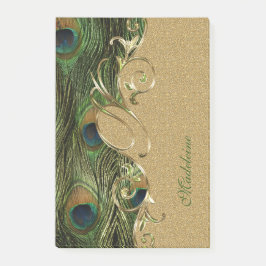 Elegantes PfauenFeathers Gold Ornament Monogramm Post-it Klebezettel